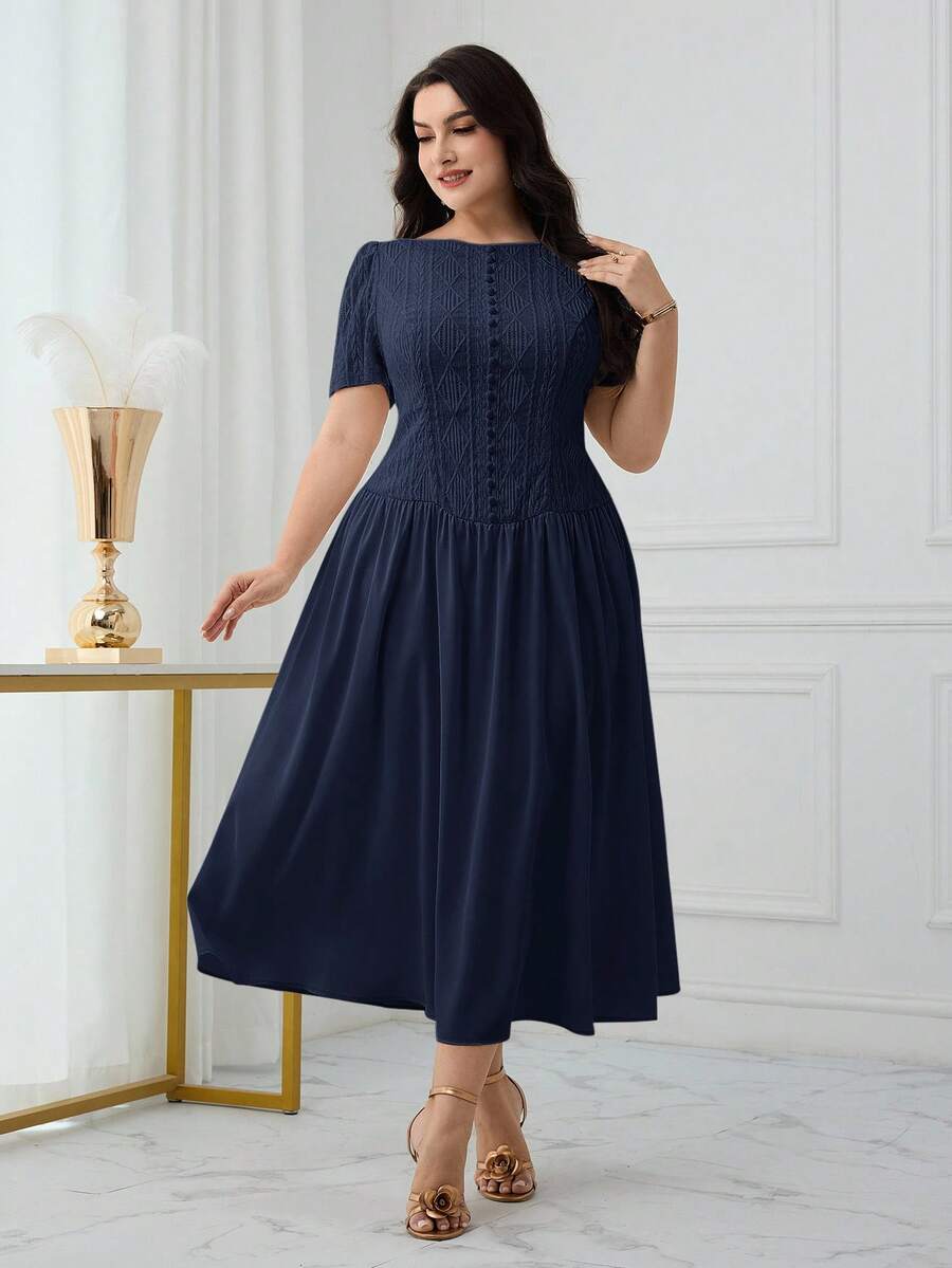 SHEIN Modelyn فستان حفلات أزرق للمقاس الكبير بخصر مطوي
