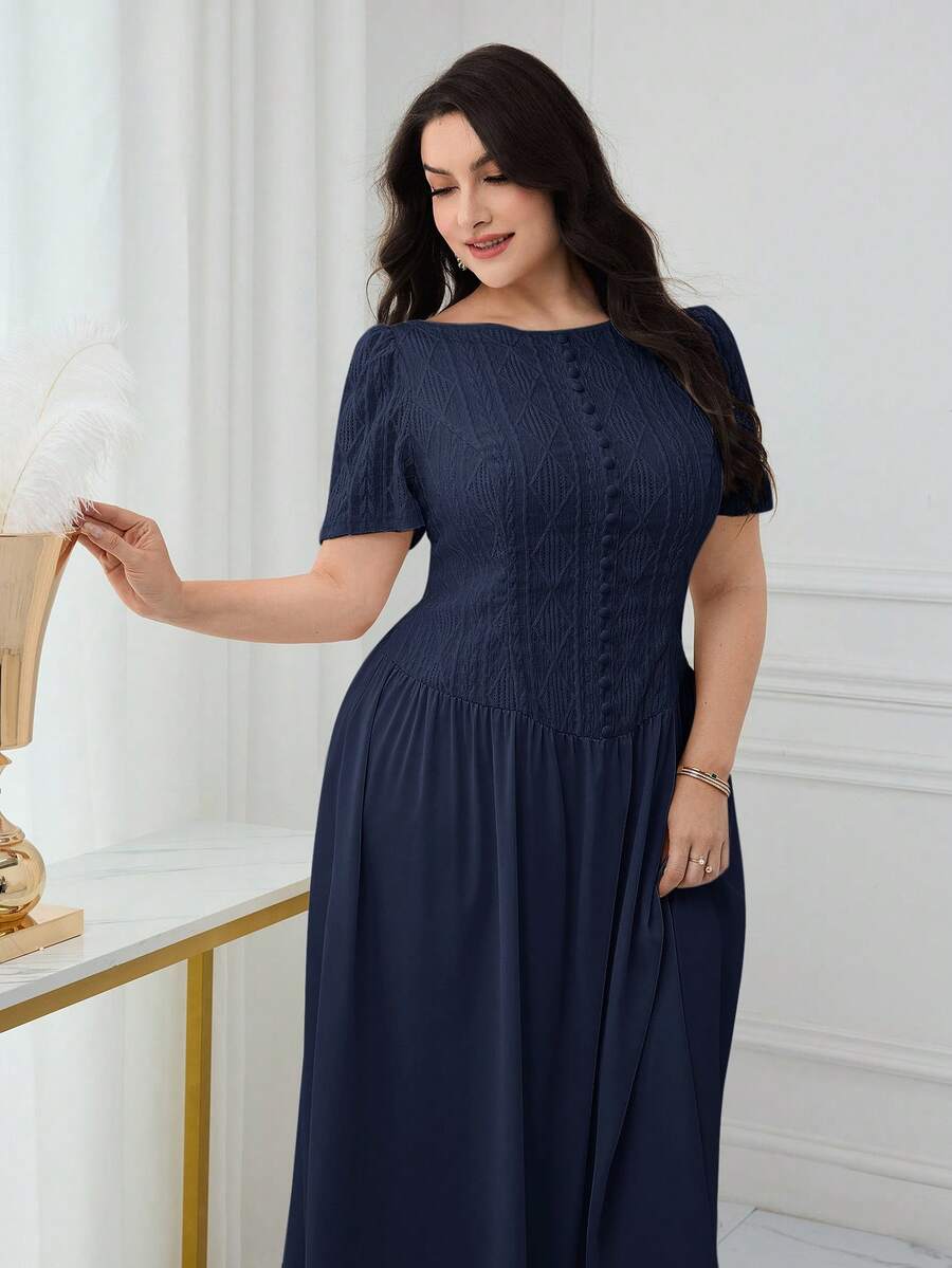 SHEIN Modelyn فستان حفلات أزرق للمقاس الكبير بخصر مطوي