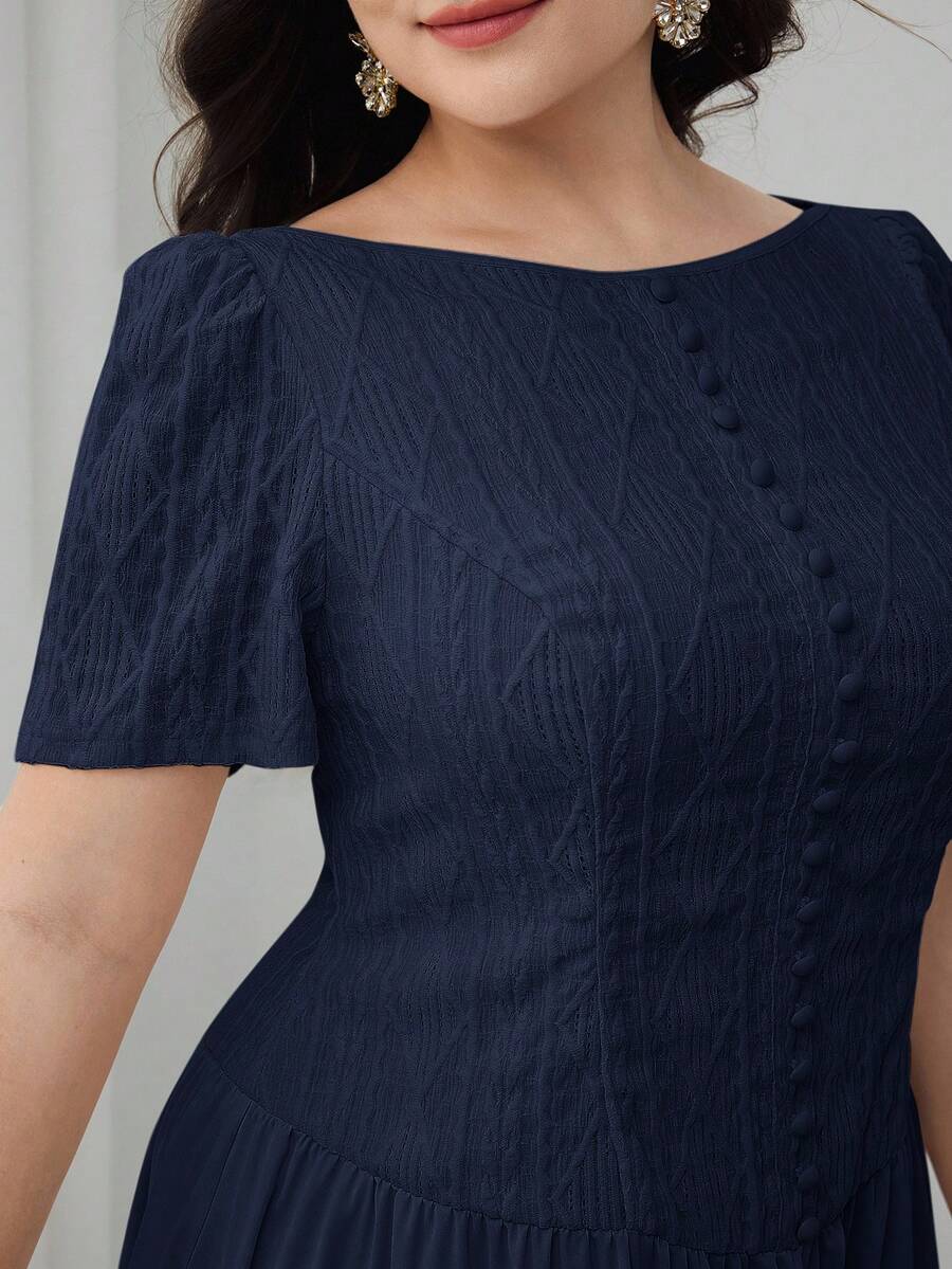 SHEIN Modelyn فستان حفلات أزرق للمقاس الكبير بخصر مطوي