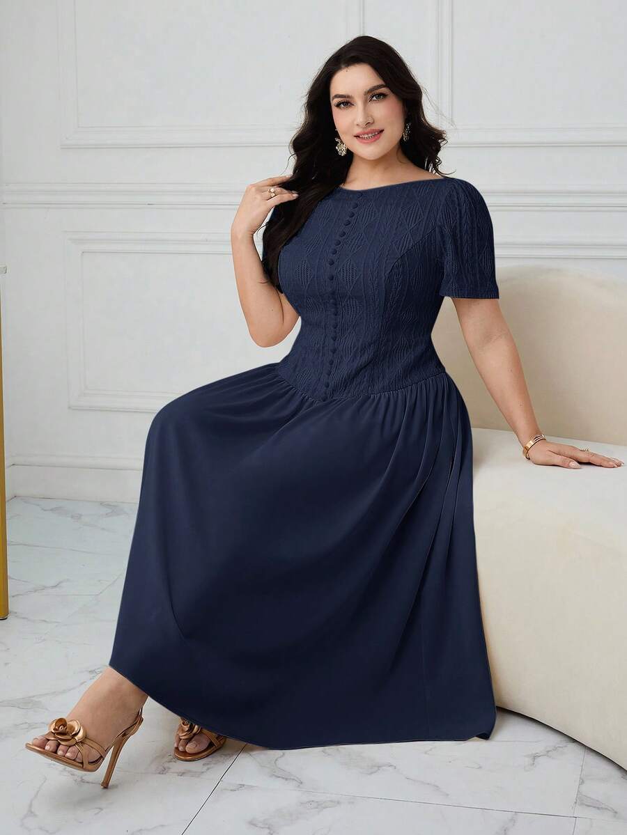 SHEIN Modelyn فستان حفلات أزرق للمقاس الكبير بخصر مطوي