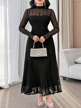 SHEIN Feyla فستان أسود دانتيل سادة أنيق للمقاسات كبيرة