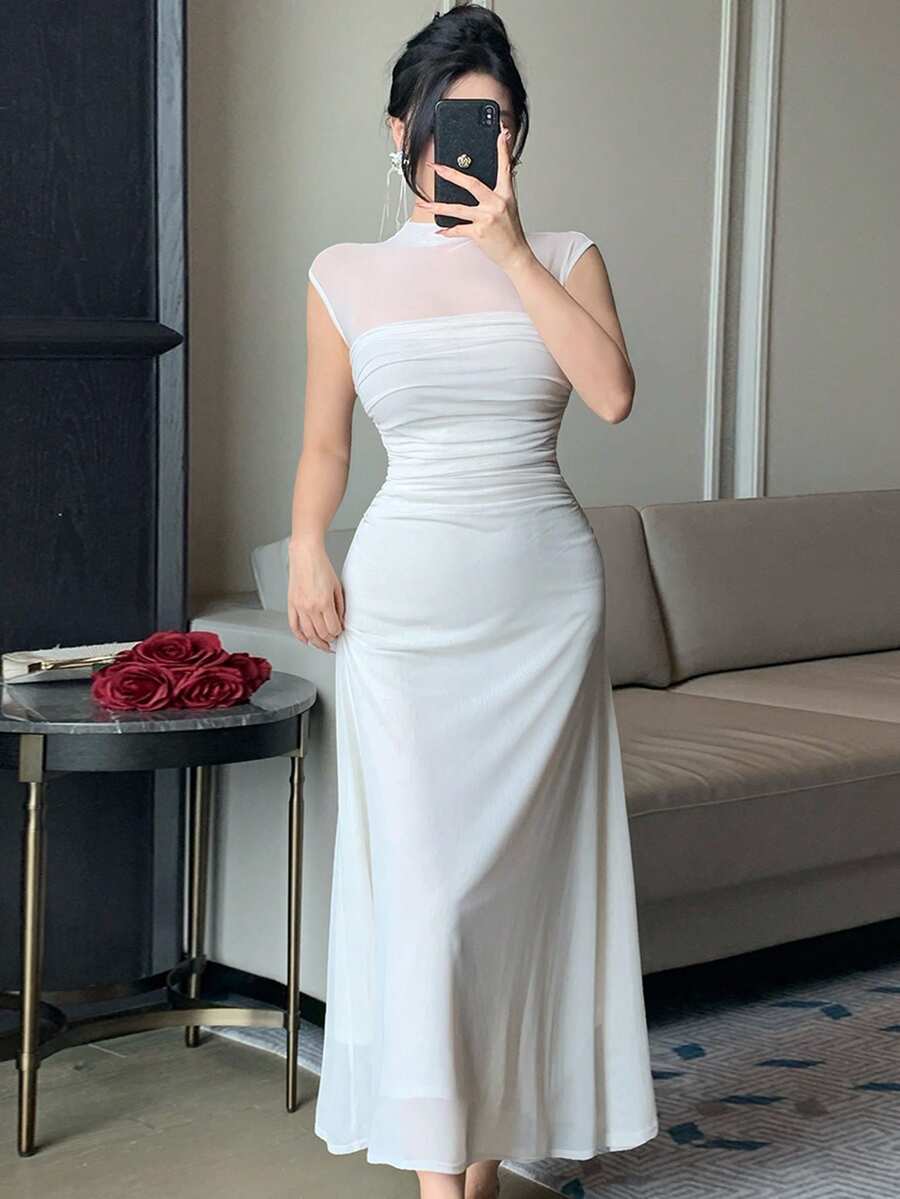 SHEIN DAZY فستان شفاف بدون أكمام من الشبك برقع أنيقة