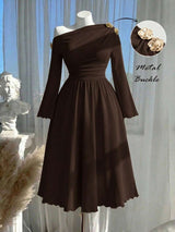 SHEIN MOD فستان بني بكتف واحد وتصميم غير متماثل أنيق