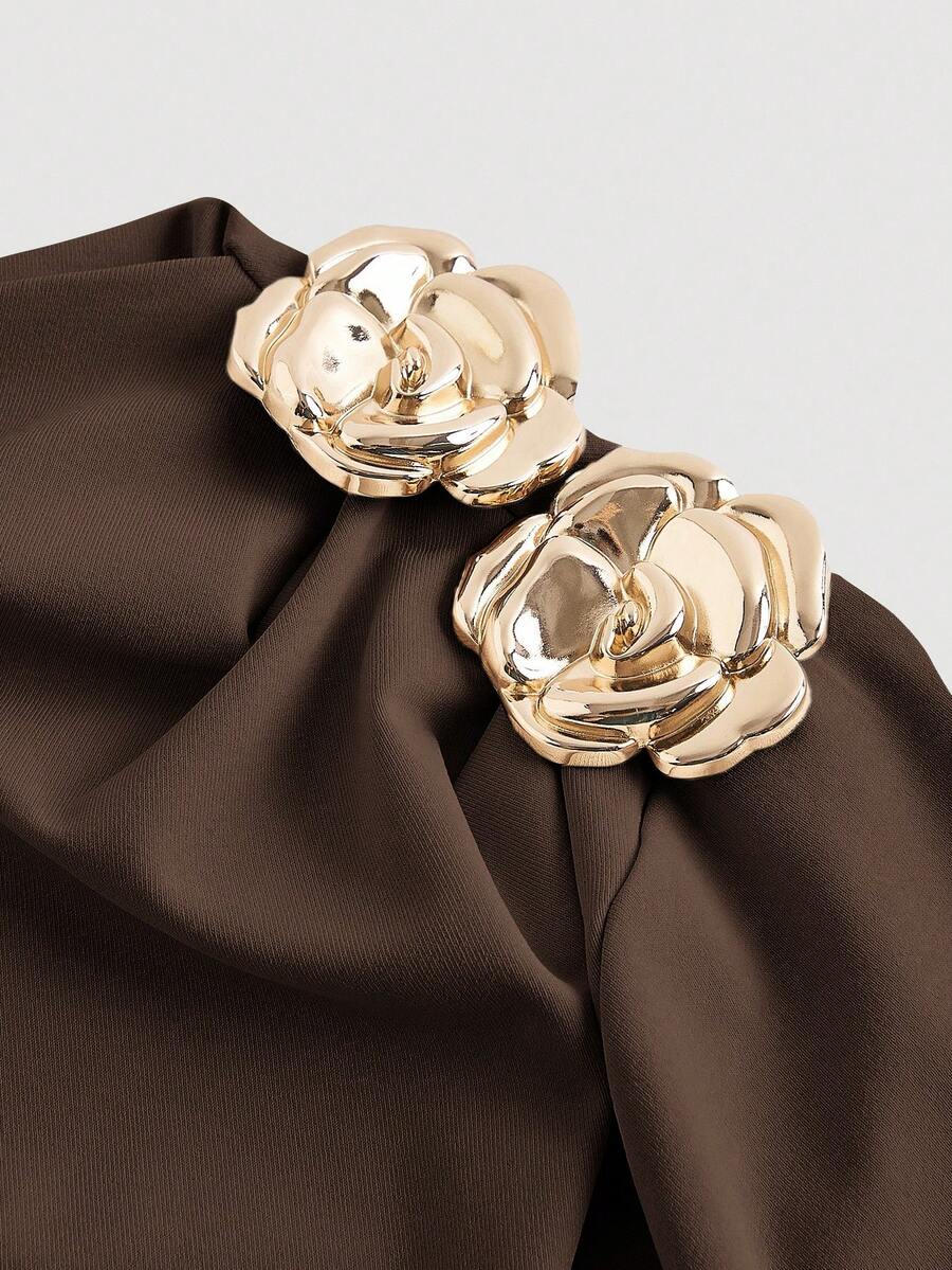 SHEIN MOD فستان ميدي بني بكتف واحد وتصميم غير متماثل أنيق