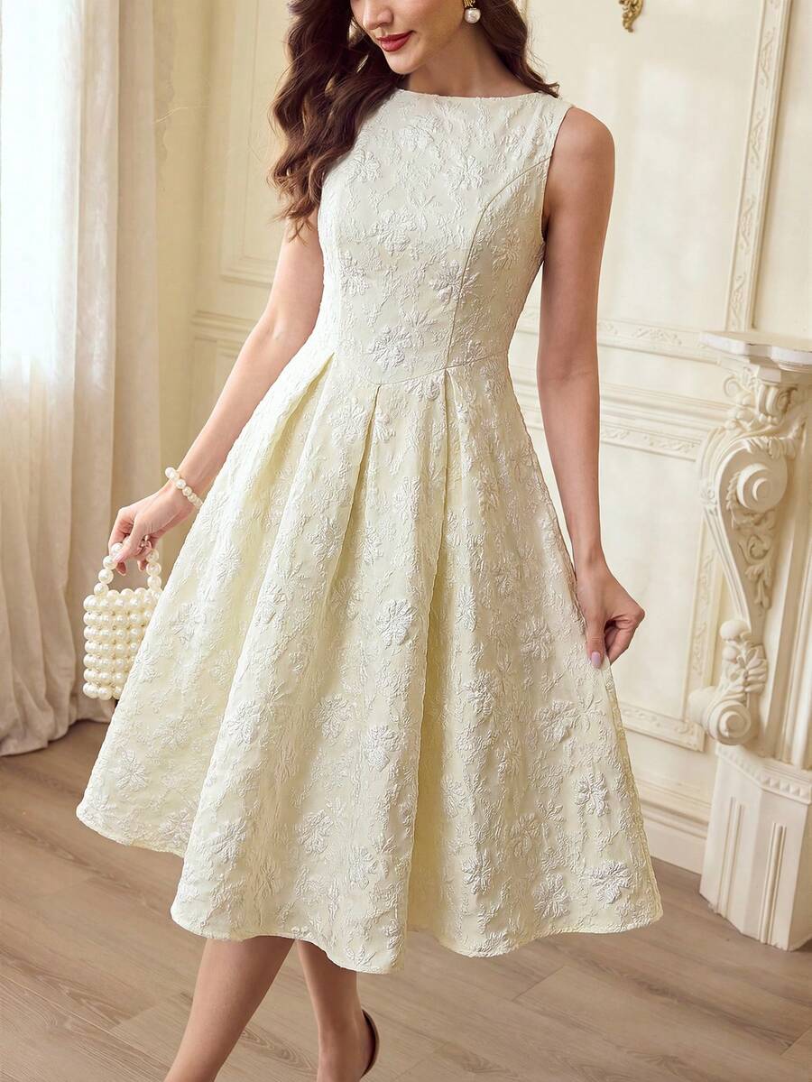 SHEIN Vintamour فستان كلاسيكي بياقة قارب ونقوش زهور من الجاكار