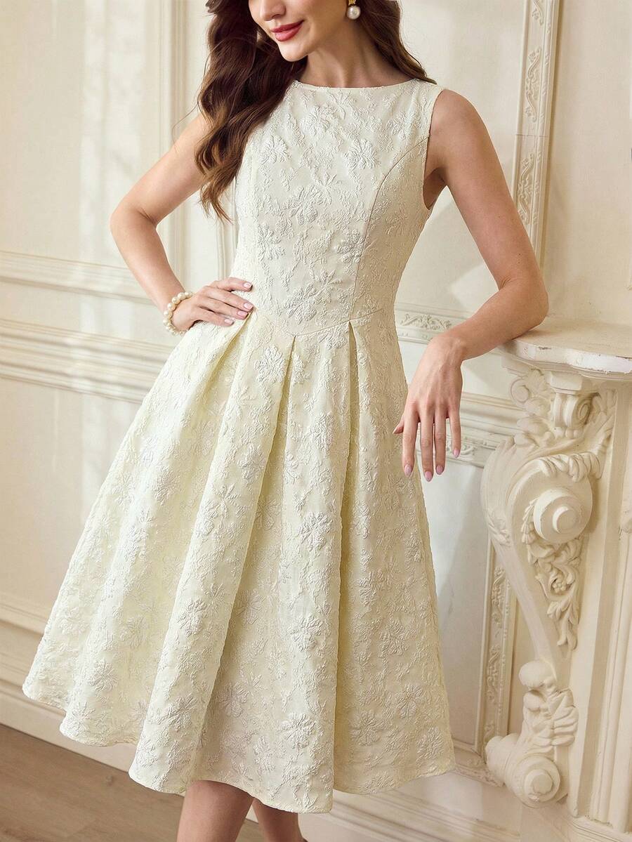 SHEIN Vintamour فستان كلاسيكي بياقة قارب ونقوش زهور من الجاكار