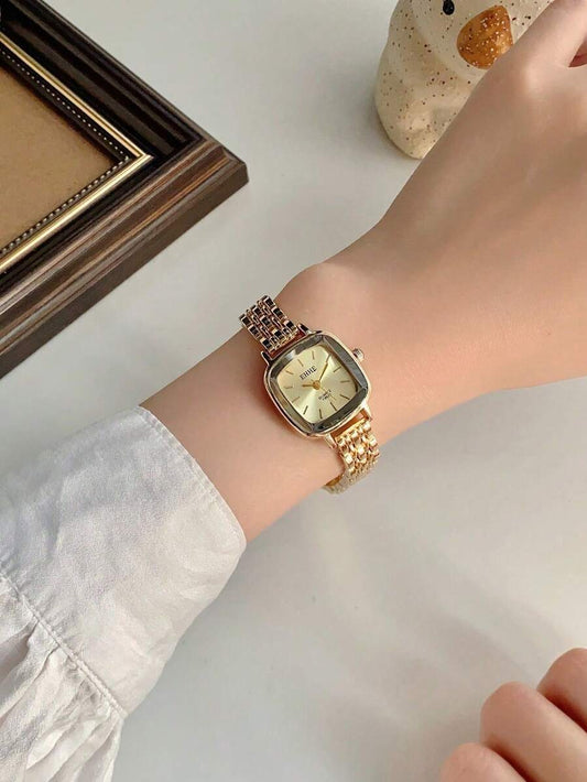 SHEIN ساعة نسائية ستانلس ستيل بقرص مربع كلاسيكي كوارتز