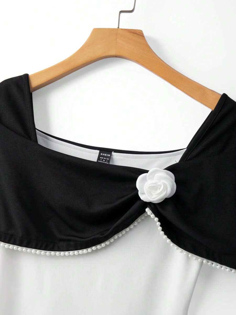 SHEIN Franclia فستان سهرة طويل مزين بالزهور والخرز بخصر مشدود