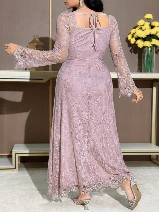 SHEIN Feyla فستان دانتيل سادة مقاس كبير بلون وردي