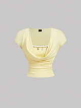 SHEIN MOD بلوزة بلون أصفر فاتح مجعدة ضيقة كاجوال