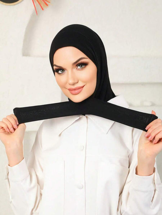 SHEIN حجاب رياضي أسود قابل للتعديل بخطاف وحلقة من قماش مودال ناعم