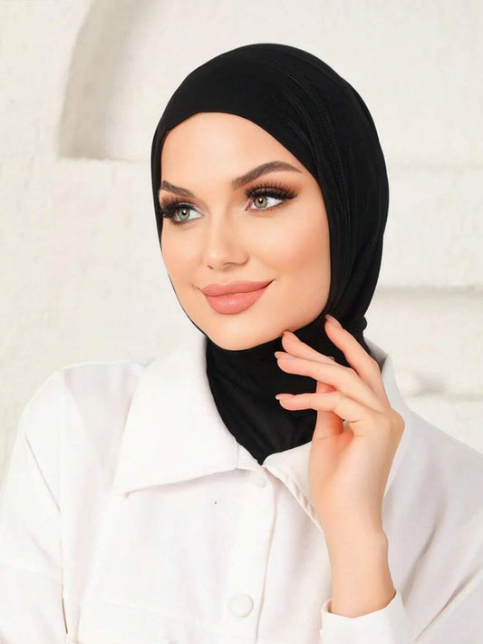 SHEIN حجاب رياضي أسود قابل للتعديل بخطاف وحلقة من قماش مودال ناعم