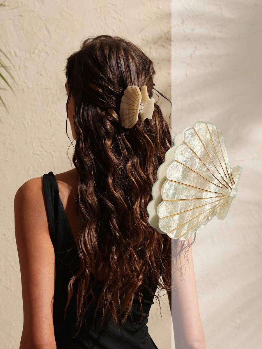 SHEIN Swim Chiccia مشبك شعر أكريليك على شكل صدفة استوائية جامبو