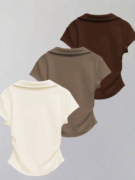 SHEIN طقم 3 تي شيرت كاجوال بياقة بولو وأكمام قصيرة