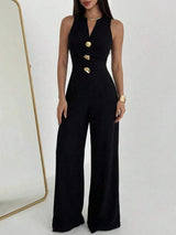 SHEIN Aloruh جمبسوت أسود بساق واسعة بقصة ضيقة