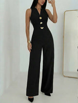 SHEIN Aloruh جمبسوت أسود بساق واسعة بقصة ضيقة