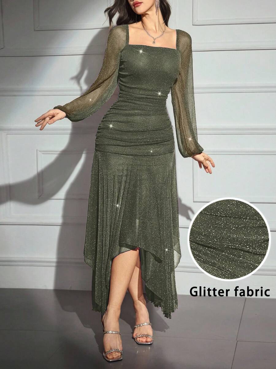 SHEIN Modelyn فستان أنيق بتصميم غير متماثل ورقائق لامعة