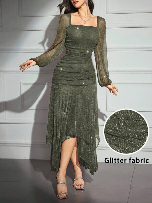 SHEIN Modelyn فستان أنيق بتصميم غير متماثل ورقائق لامعة