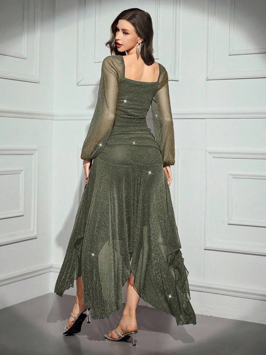 SHEIN Modelyn فستان أنيق بتصميم غير متماثل ورقائق لامعة