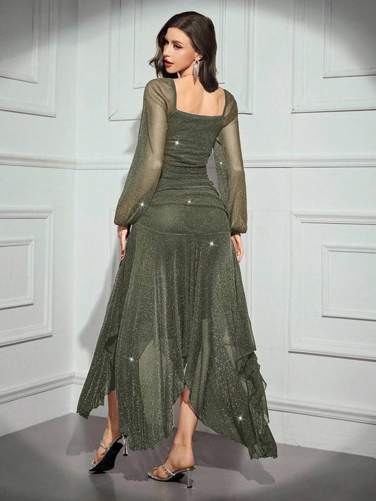 SHEIN Modelyn فستان أنيق بتصميم غير متماثل ورقائق لامعة