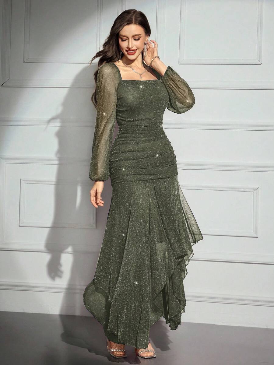 SHEIN Modelyn فستان أنيق بتصميم غير متماثل ورقائق لامعة