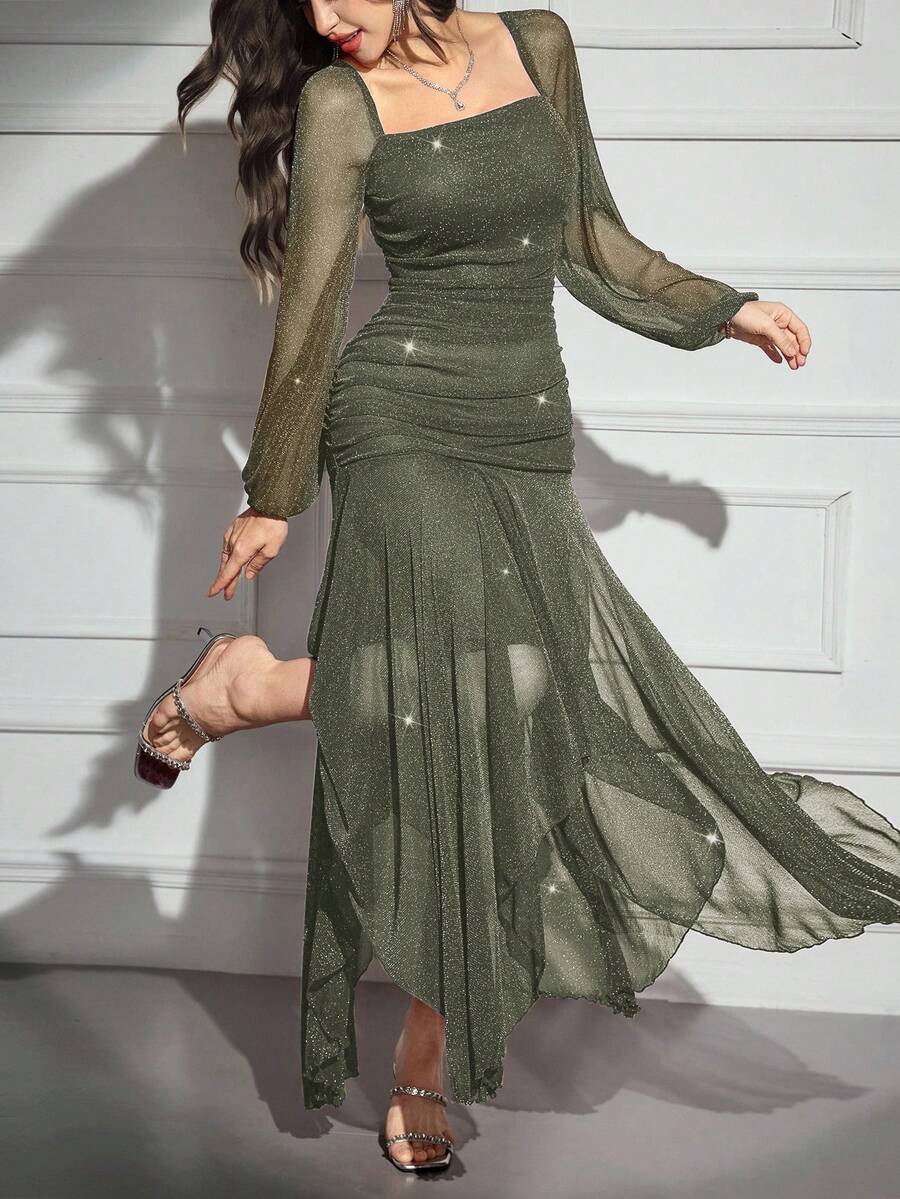 SHEIN Modelyn فستان أنيق بتصميم غير متماثل ورقائق لامعة