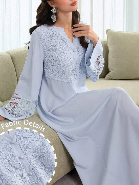 SHEIN Al Najma فستان عربي بأكمام واسعة بتطريز ثلاثي الأبعاد وكشكشة