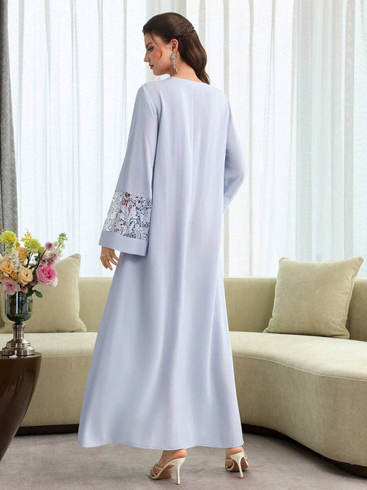 SHEIN Al Najma فستان عربي بأكمام واسعة بتطريز ثلاثي الأبعاد وكشكشة