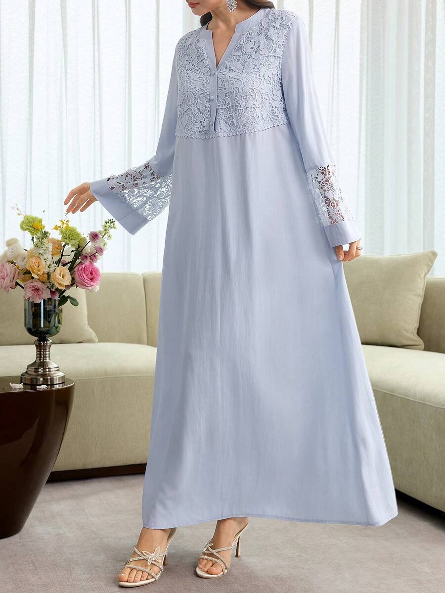 SHEIN Al Najma فستان عربي بأكمام واسعة بتطريز ثلاثي الأبعاد وكشكشة