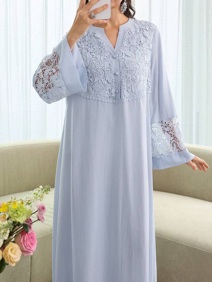 SHEIN Al Najma فستان عربي بأكمام واسعة بتطريز ثلاثي الأبعاد وكشكشة