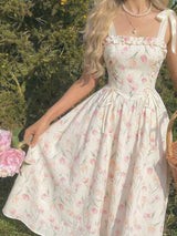 SHEIN MOD فستان طويل بطبعة زهور مع شريط فيونكة