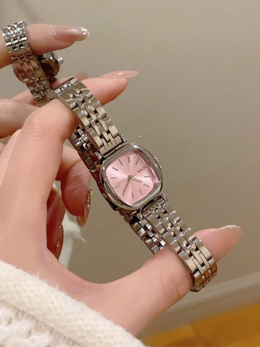 SHEIN ساعة نسائية ستانلس ستيل صغيرة كوارتز فاخرة