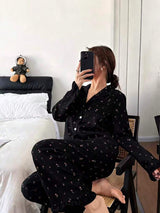 SHEIN Dreamivo بيجامة قطعتين بأكمام طويلة وطبعة زهور وحواف كشكش