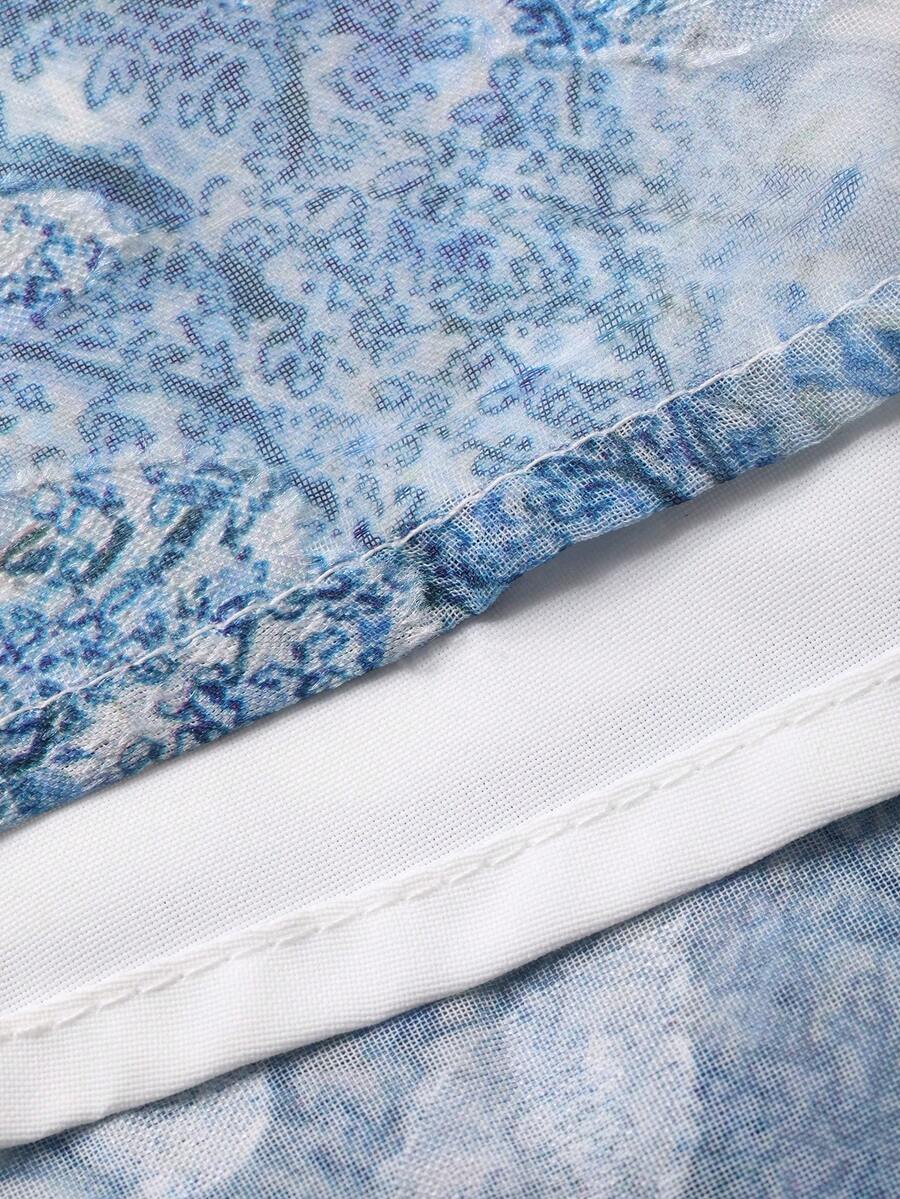 SHEIN فستان ماكسي أزرق أنيق بأكمام علي شكل بتلات الزهور