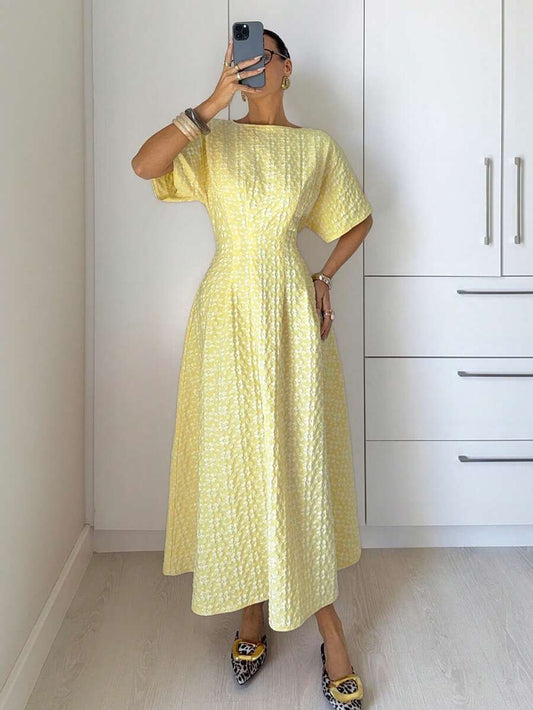 SHEIN Siren Gaze فستان أصفر طويل مزخرف بالجاكار