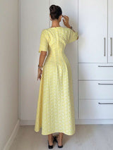 SHEIN Siren Gaze فستان أصفر طويل مزخرف بالجاكار