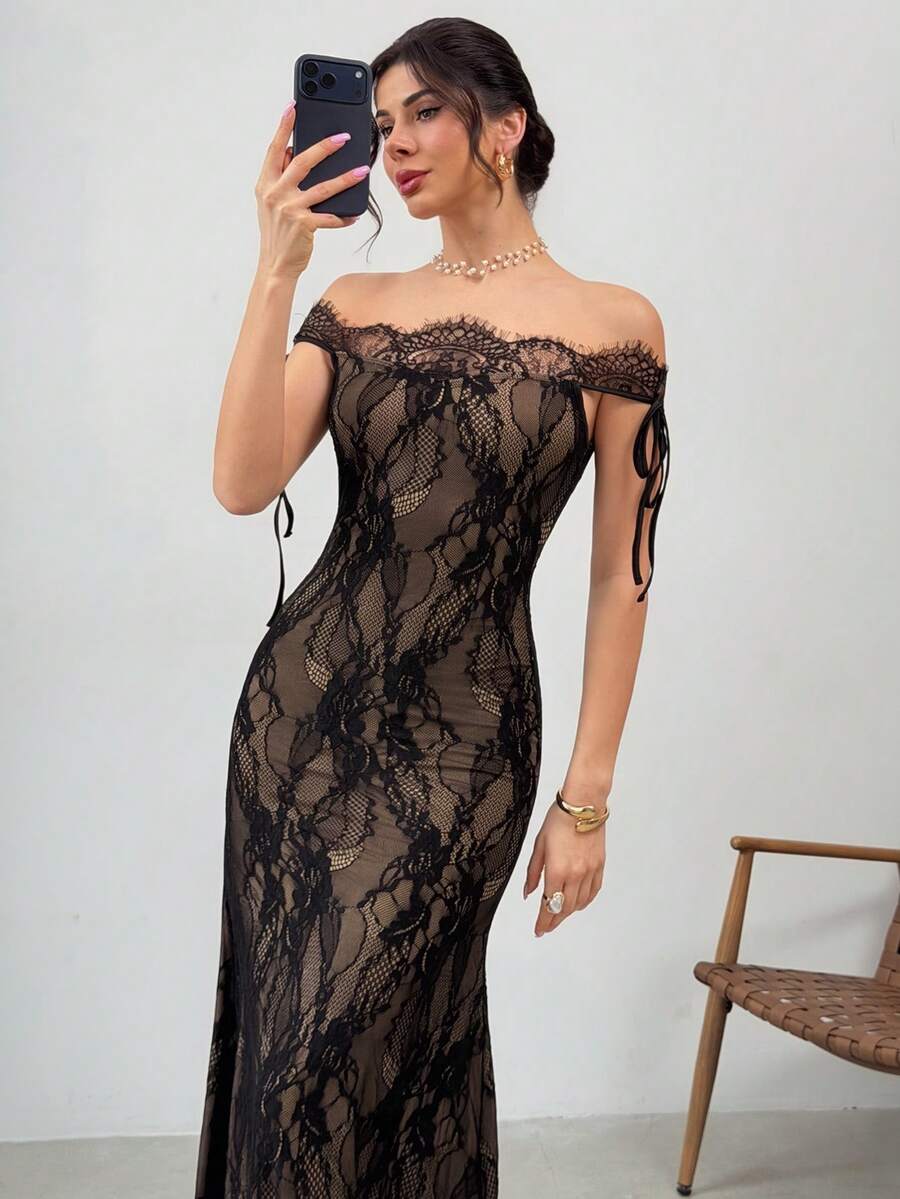 SHEIN فستان أسود ضيق طويل بتصميم مثير