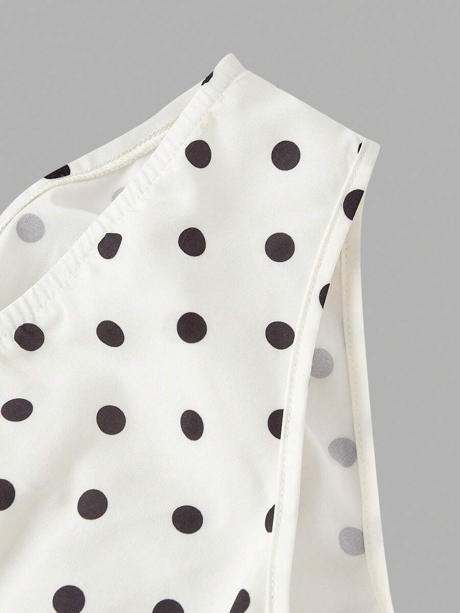 SHEIN MOD فستان متوسط الطول بدون أكمام بنمط بنقاط بولكا