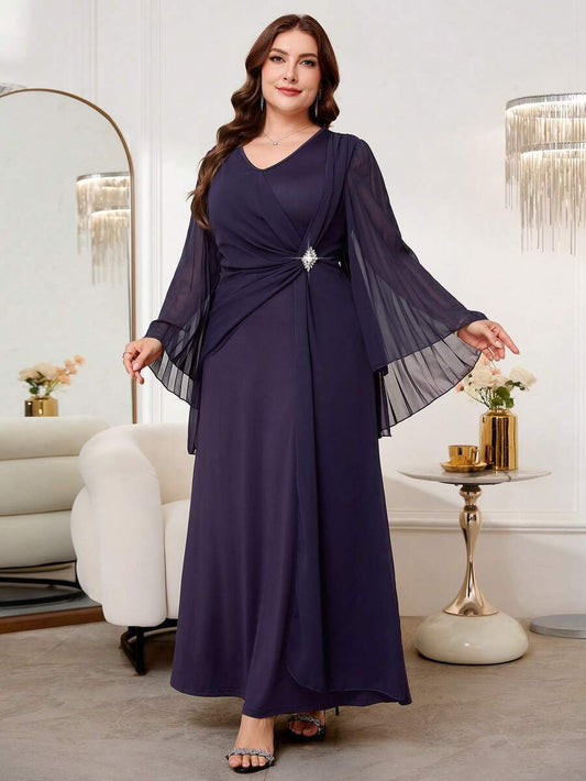 SHEIN Reflora فستان حفلة للمقاسات الكبيرة مزين بالراين ستون