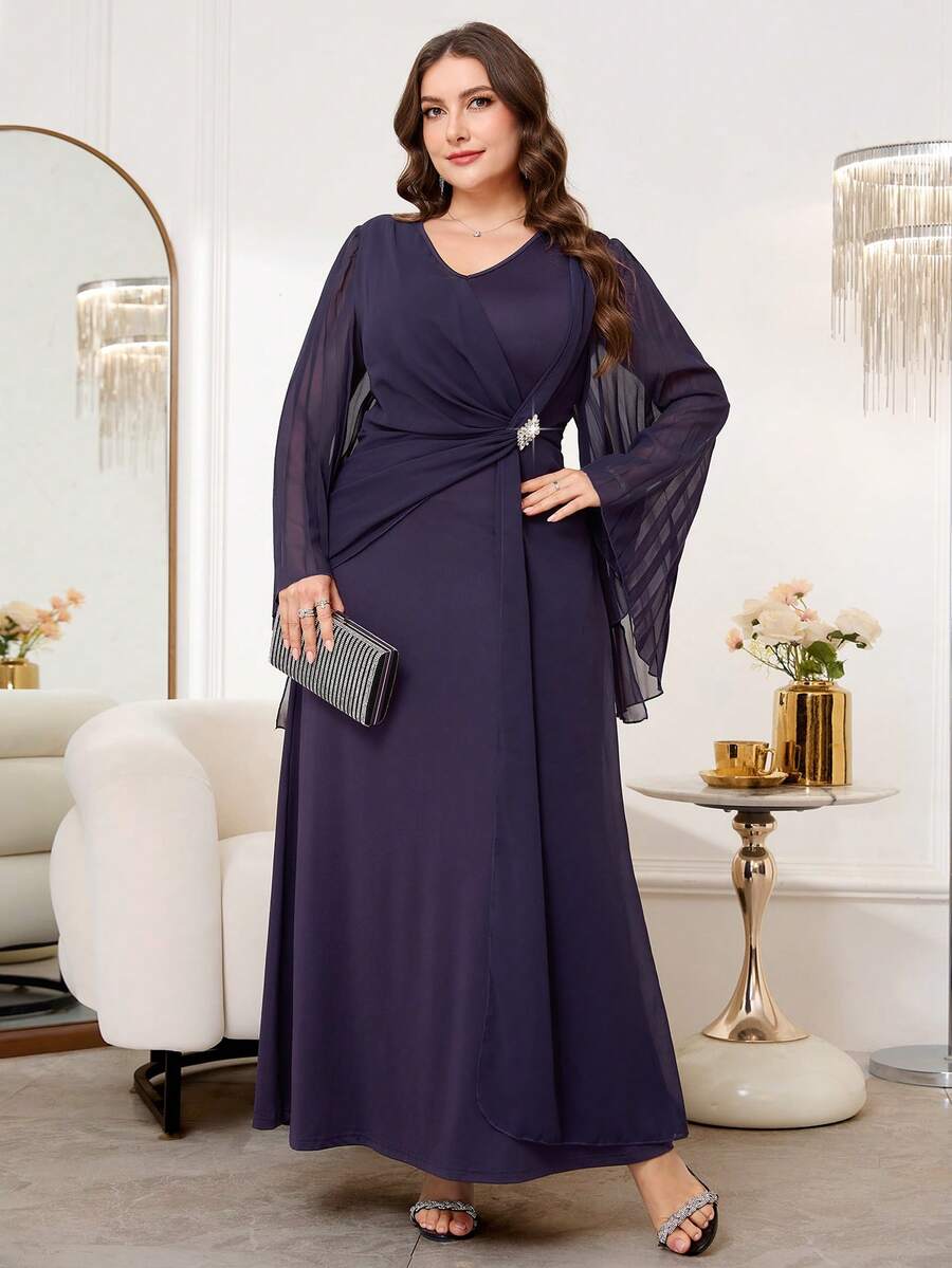 SHEIN Reflora فستان حفلة للمقاسات الكبيرة مزين بالراين ستون