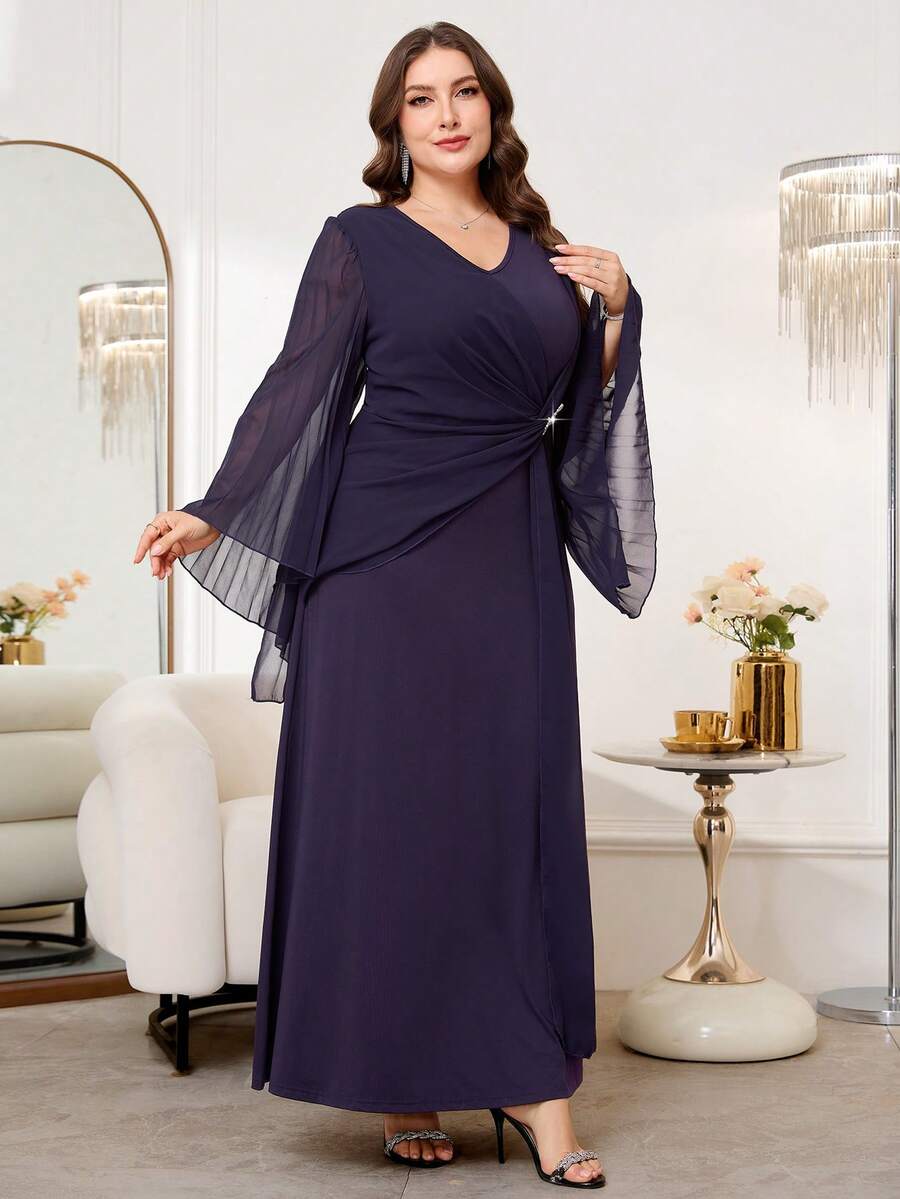 SHEIN Reflora فستان حفلة للمقاسات الكبيرة مزين بالراين ستون