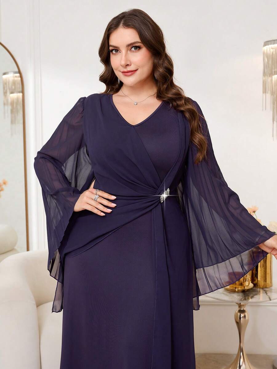 SHEIN Reflora فستان حفلة للمقاسات الكبيرة مزين بالراين ستون