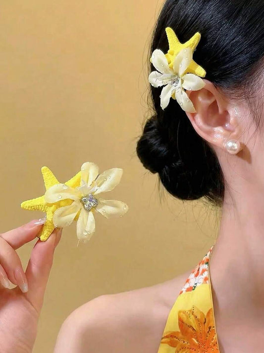SHEIN طقم مشابك شعر قطعتين بتصميم نجمة البحر وزهرة صفراء