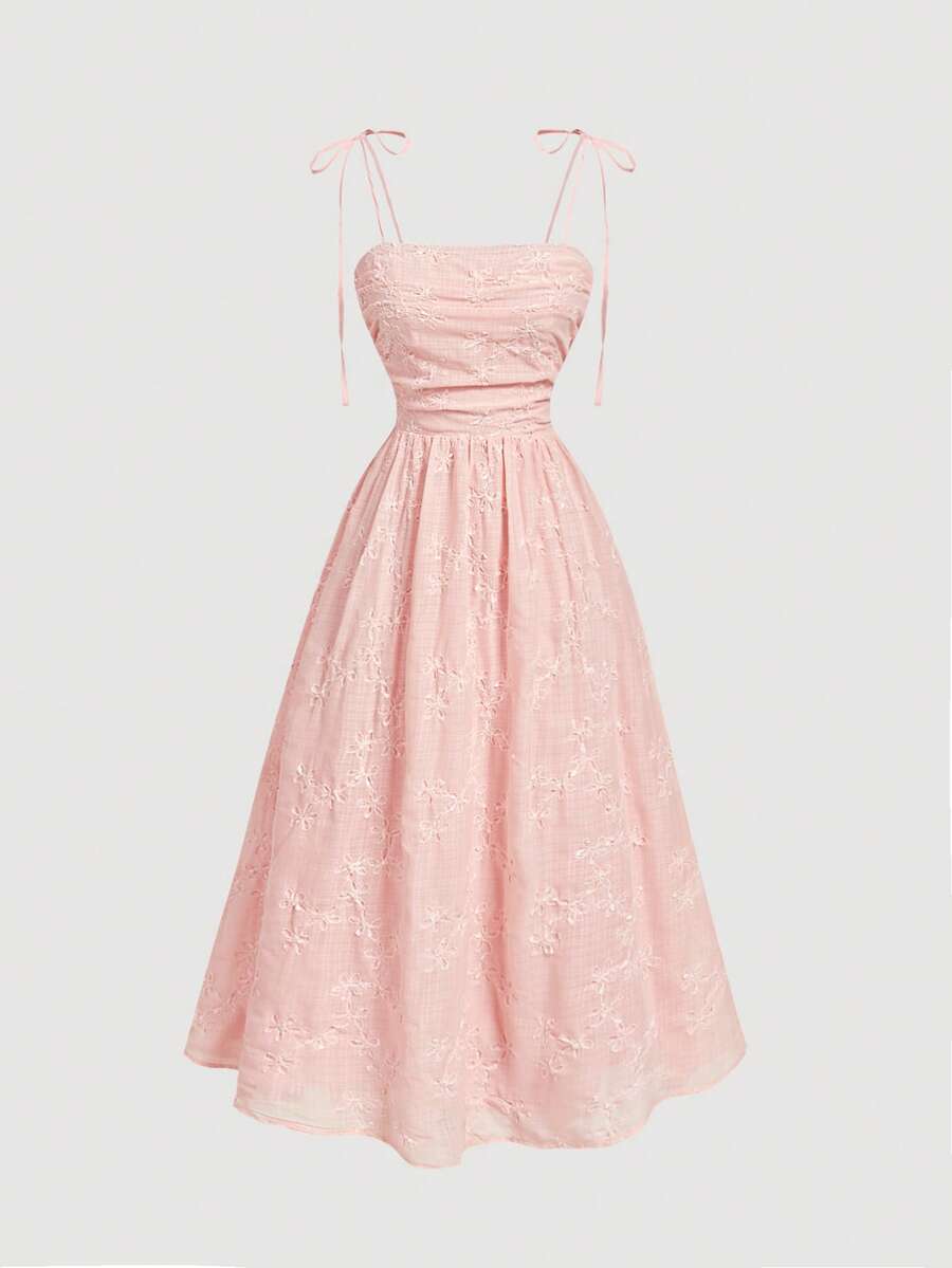 SHEIN MOD فستان وردي مطرز بالكشكشة