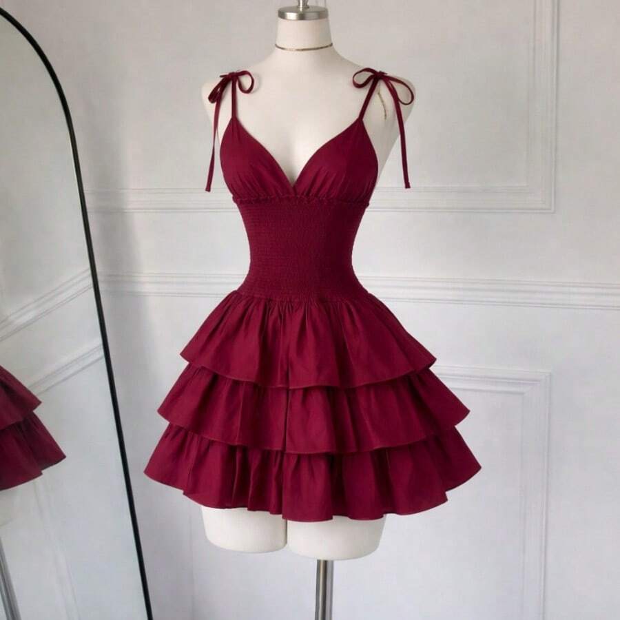 SHEIN فستان صيفي بحمالات رفيعة بلون عنابي