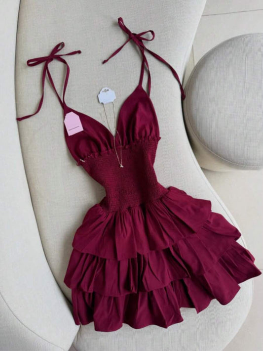 SHEIN فستان صيفي بحمالات رفيعة بلون عنابي