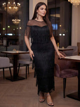 SHEIN Lady CURVE فستان أسود للمقاسات الكبيرة بشبكة وشراشيب