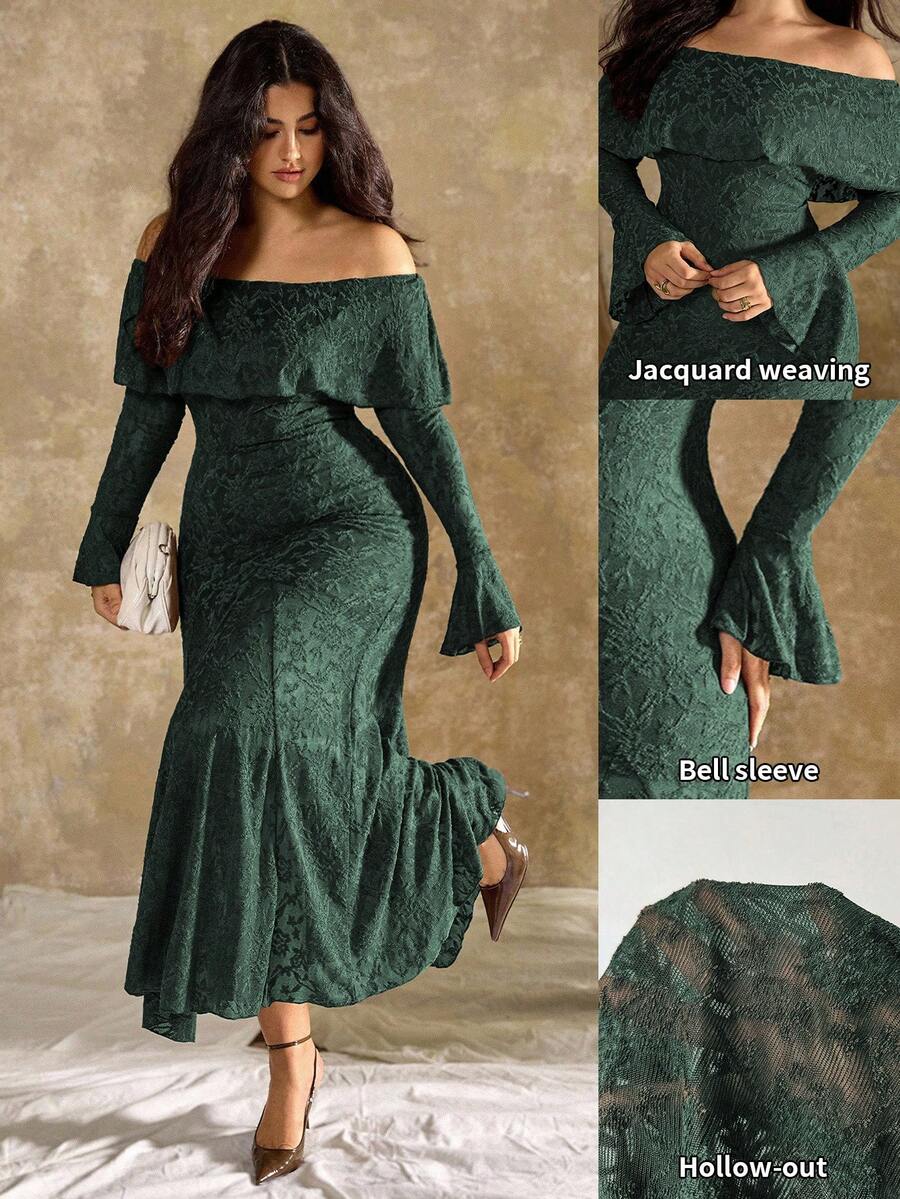SHEIN Roveilla فستان للمقاسات الكبيرة بطبعة زهور البيونيا وأكتاف مكشوفة