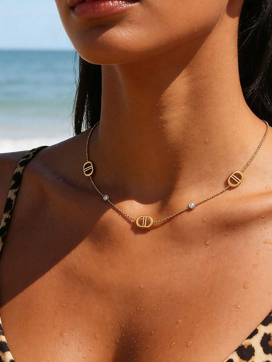 SHEIN طقم مجوهرات 4 قطع ستانلس ستيل بتصميم بسيط