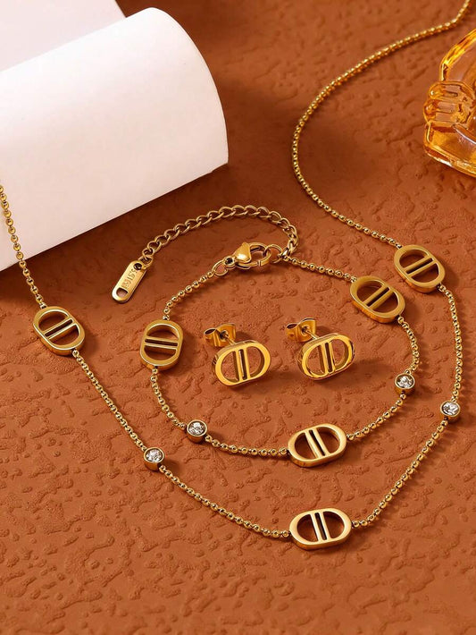 SHEIN طقم مجوهرات 4 قطع ستانلس ستيل بتصميم بسيط